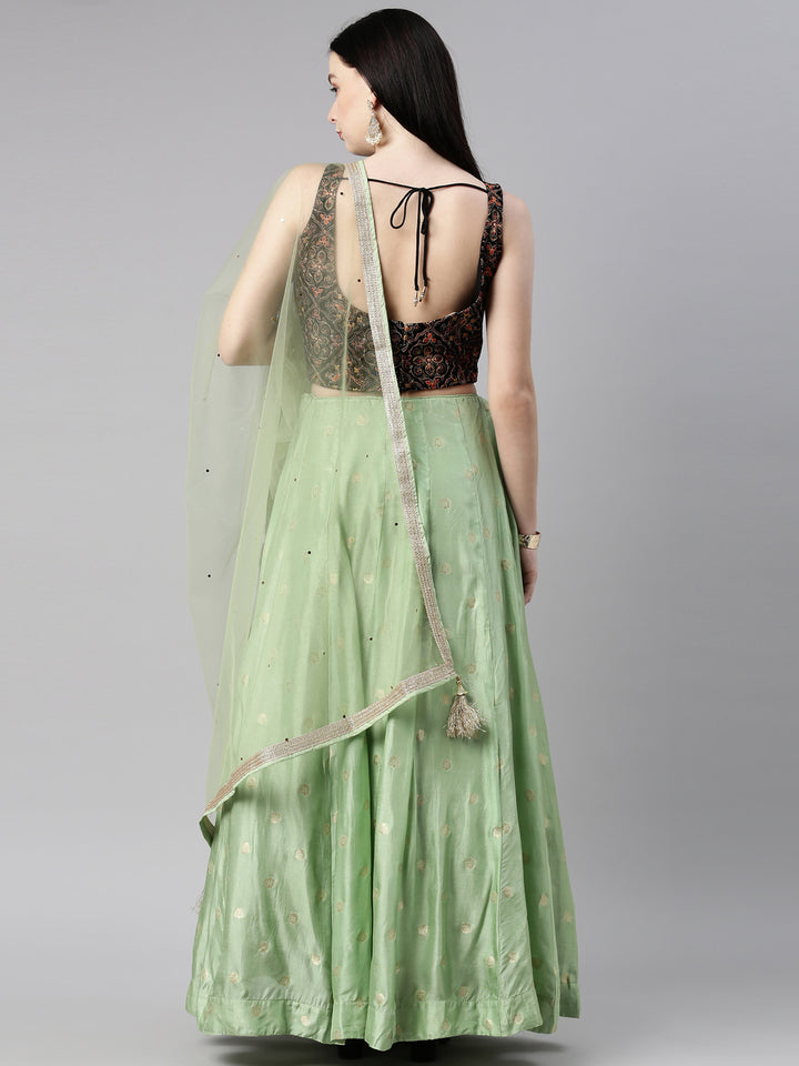 Neerus Pista Green Color Banaras Fabric Lehenga Choli