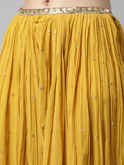 Neeru's Mustard Color Georgette Fabric Lehenga Set