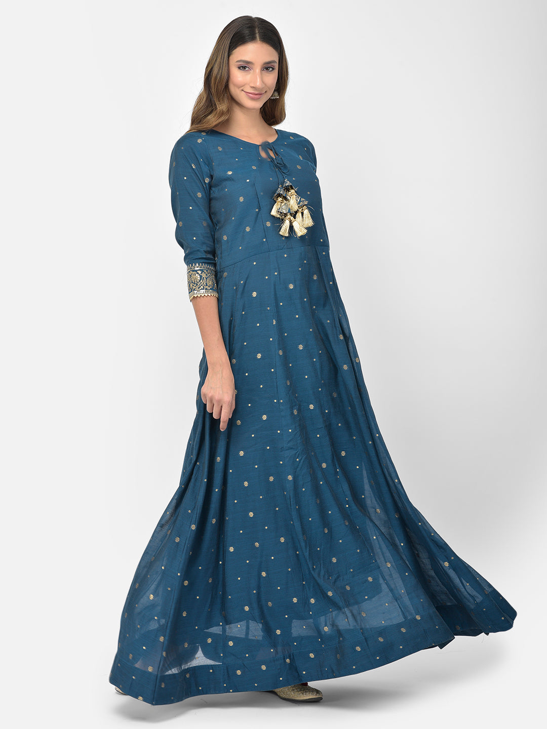 Neerus Blue Chanderi embroidered Anarkali kurta set - detail view 7