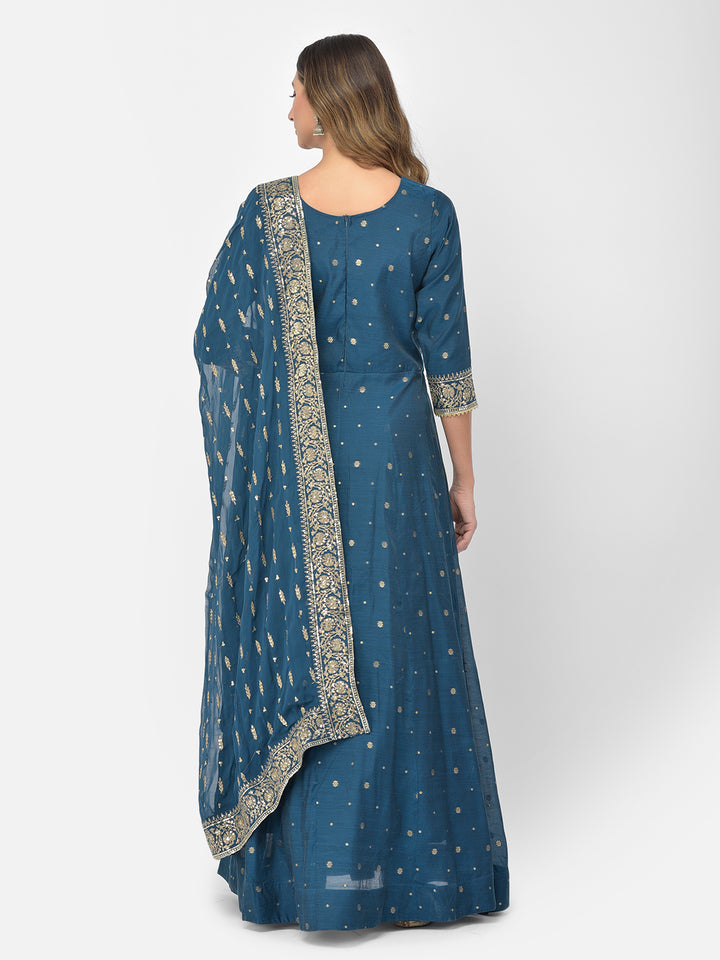 Neerus Blue Chanderi embroidered Anarkali kurta set - detail view 2