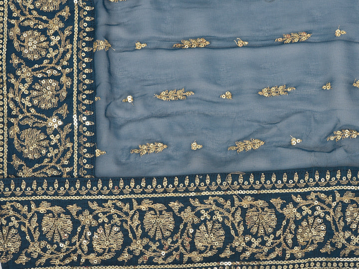Neerus Blue Chanderi embroidered Anarkali kurta set - detail view 11
