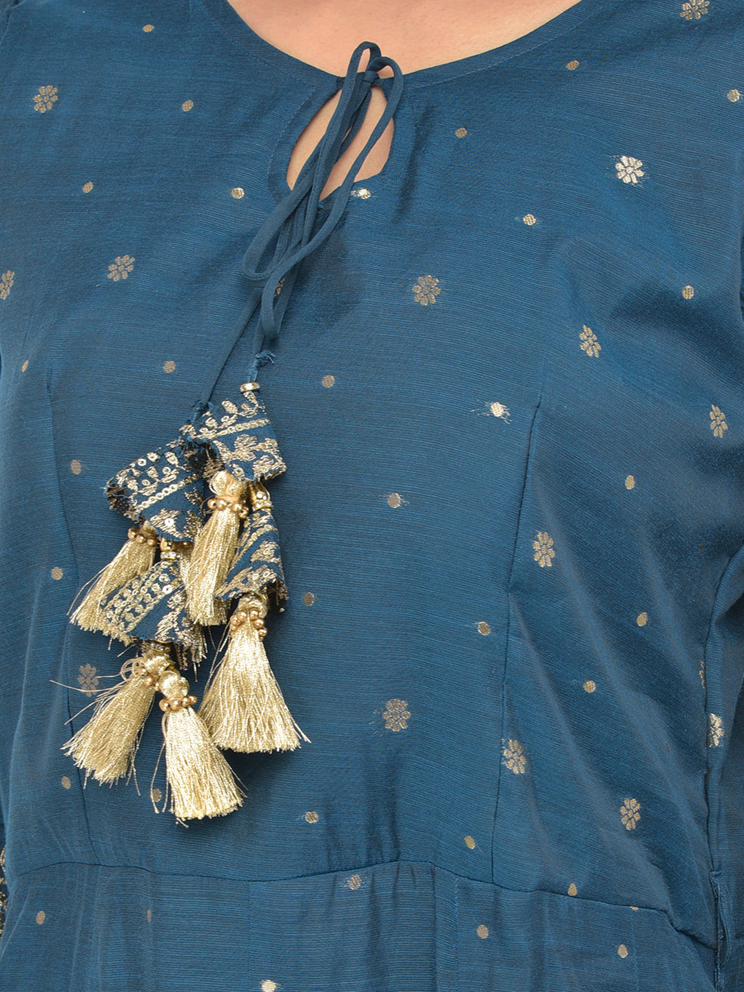Neerus Blue Chanderi embroidered Anarkali kurta set - detail view 12