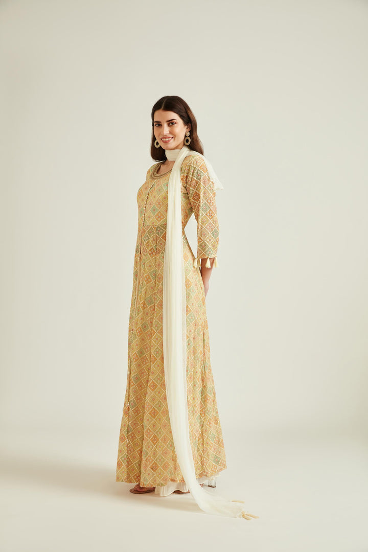 Neerus Beige Colour Georgette Fabric Suit