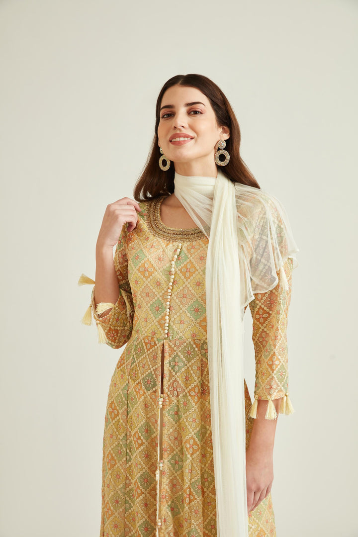 Neerus Beige Colour Georgette Fabric Suit