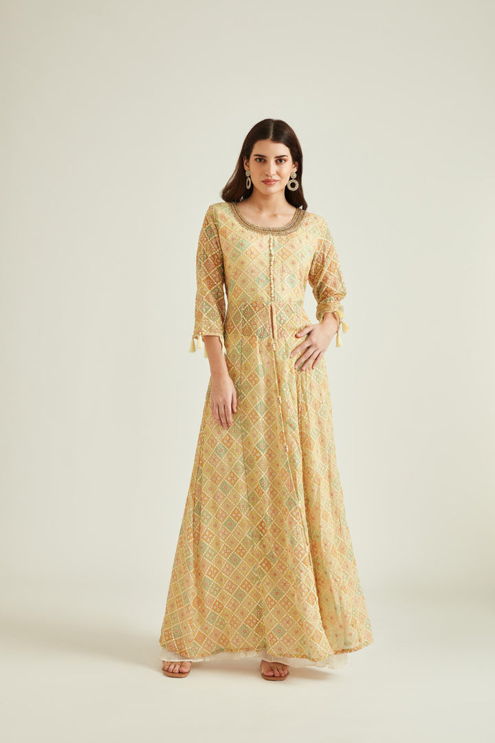 Neerus Beige Colour Georgette Fabric Suit