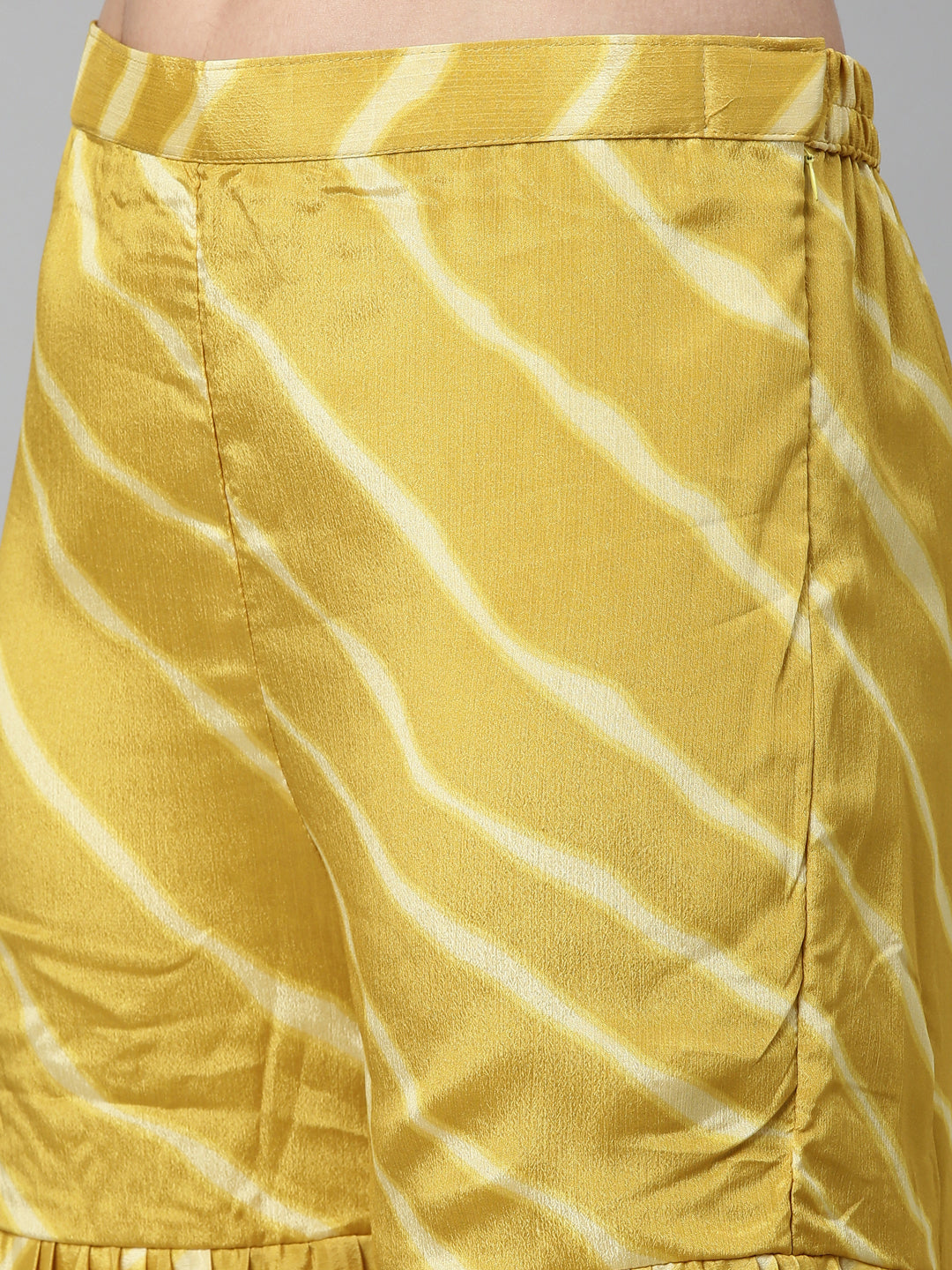 Neerus Yellow silk embroidered kurta set with sharara and dupatta - detail view 4