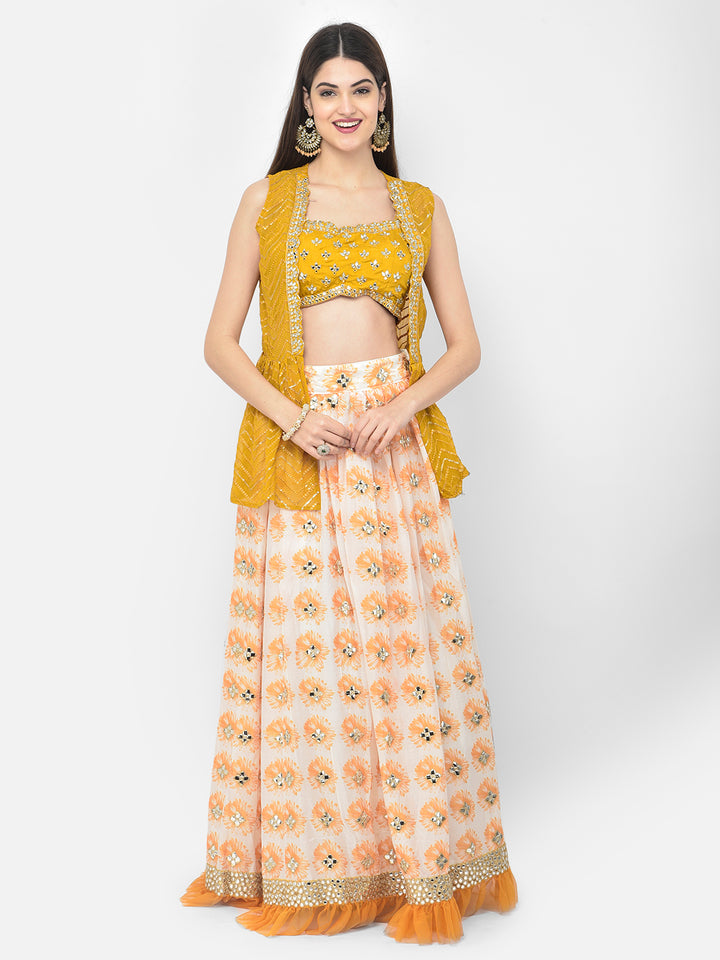 Neerus Mustard Color Georgette Fabric Suit Set