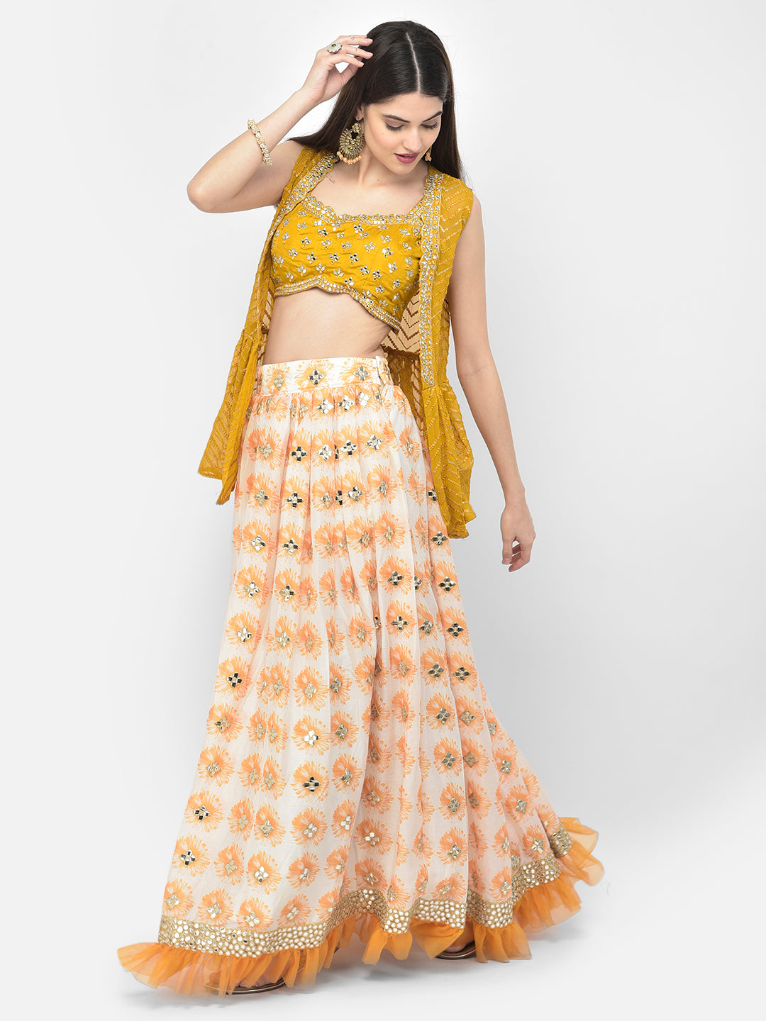 Neerus Mustard Color Georgette Fabric Suit Set
