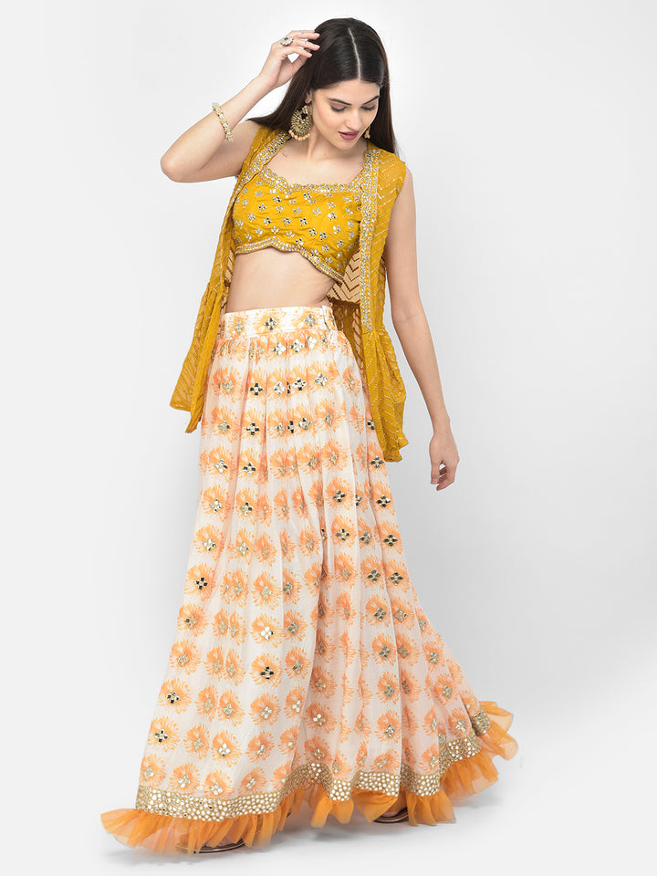 Neerus Mustard Color Georgette Fabric Suit Set