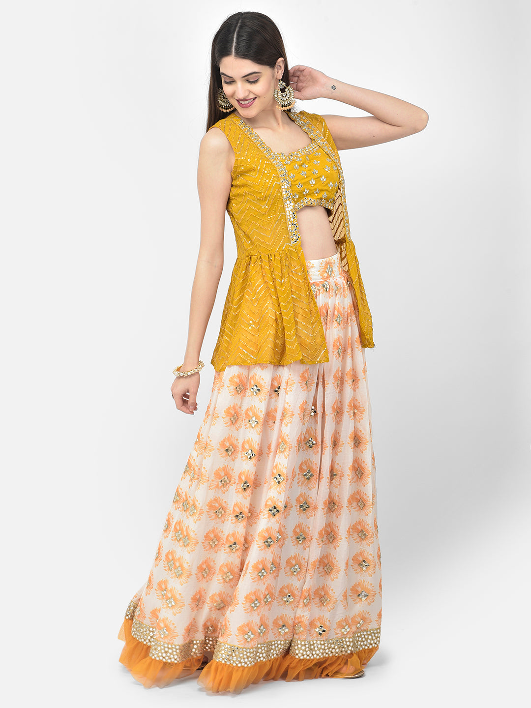 Neerus Mustard Color Georgette Fabric Suit Set