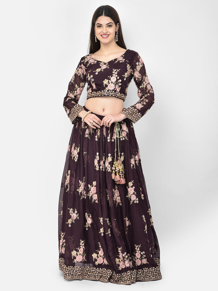 Neerus Wine Color Georgette Fabric Ghagra Set