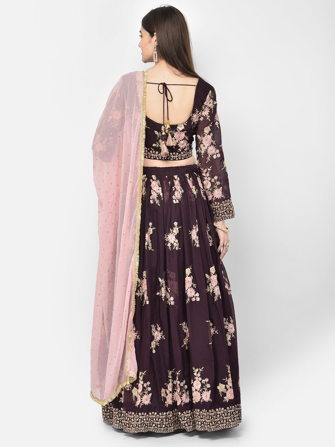 Neerus Wine Color Georgette Fabric Ghagra Set