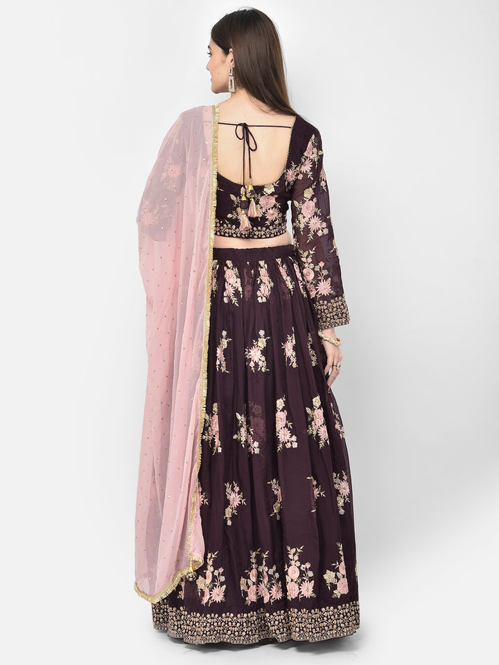 Neerus Wine Color Georgette Fabric Ghagra Set
