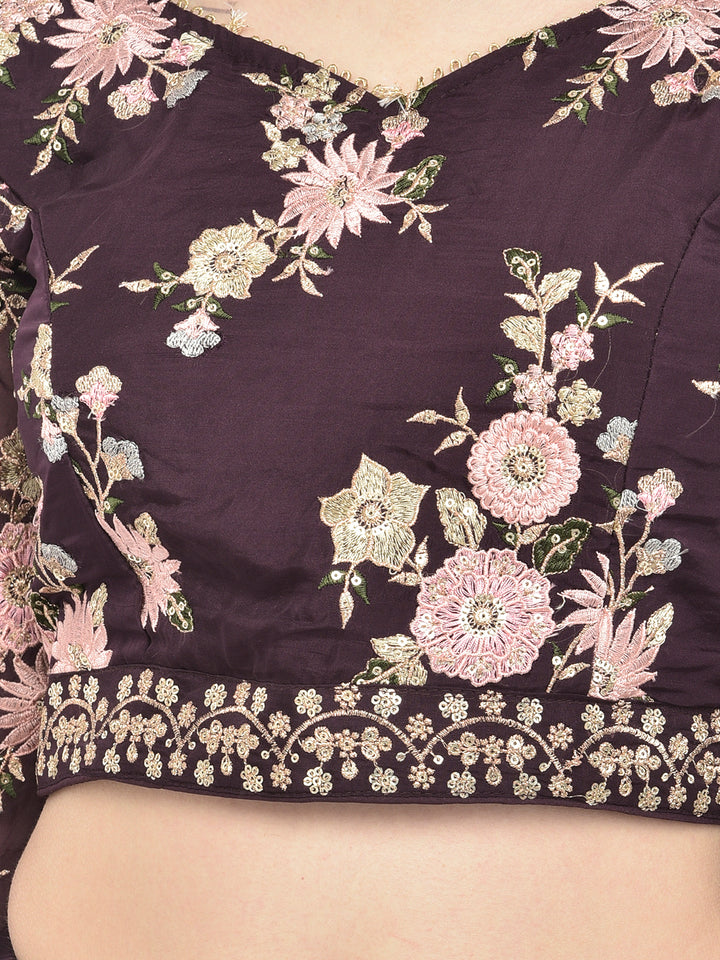 Neerus Wine Color Georgette Fabric Ghagra Set