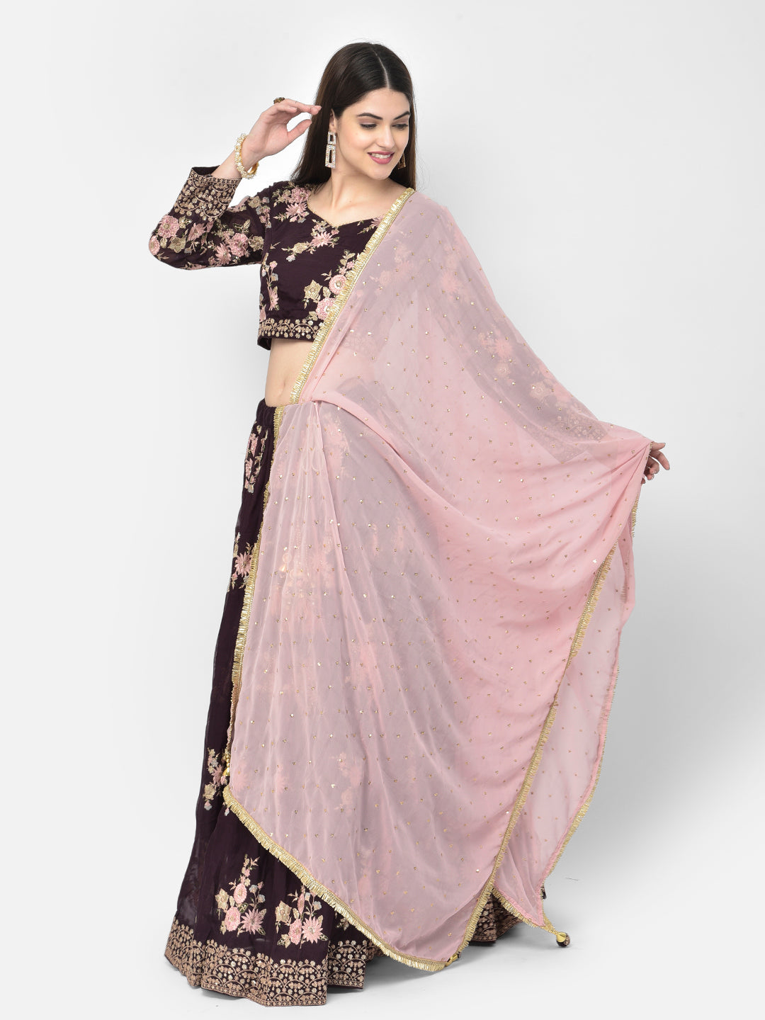 Neerus Wine Color Georgette Fabric Ghagra Set