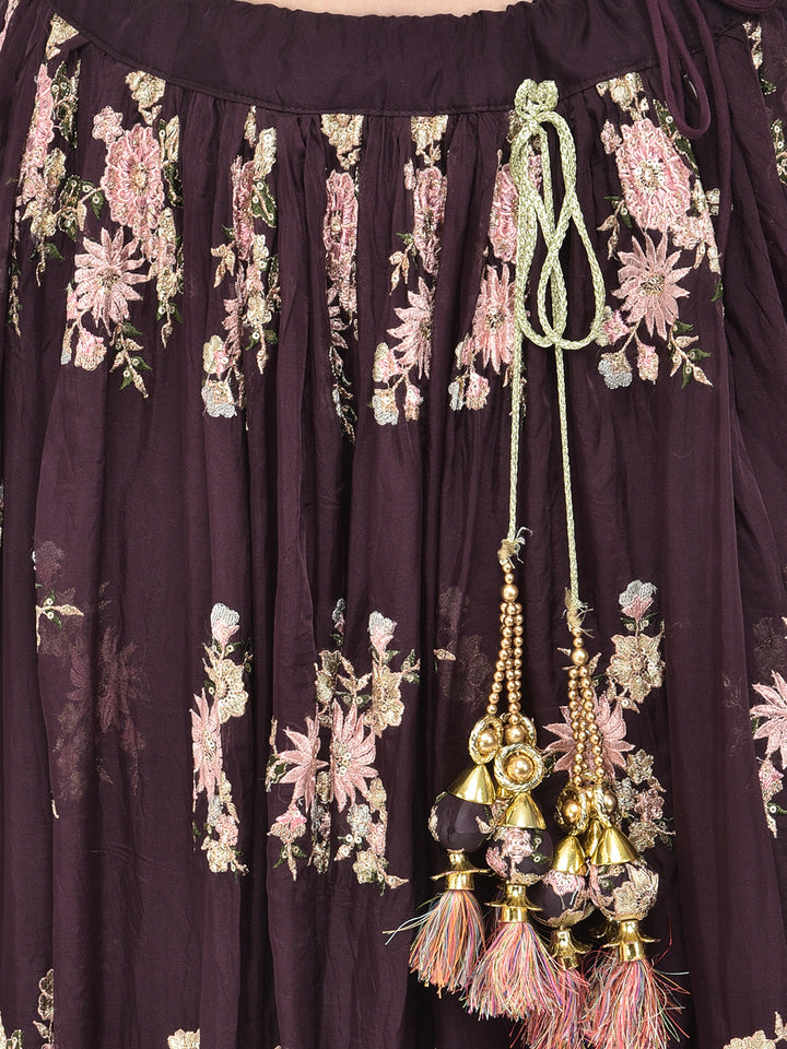 Neerus Wine Color Georgette Fabric Ghagra Set