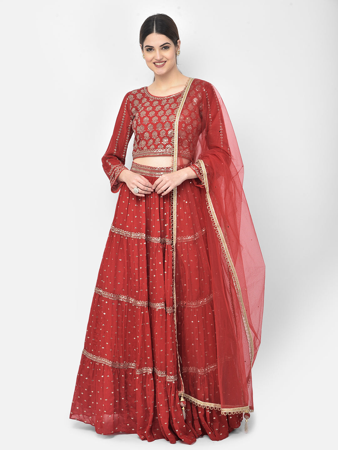 Neeru'S Red Color Georgette Fabric Ghagra Set
