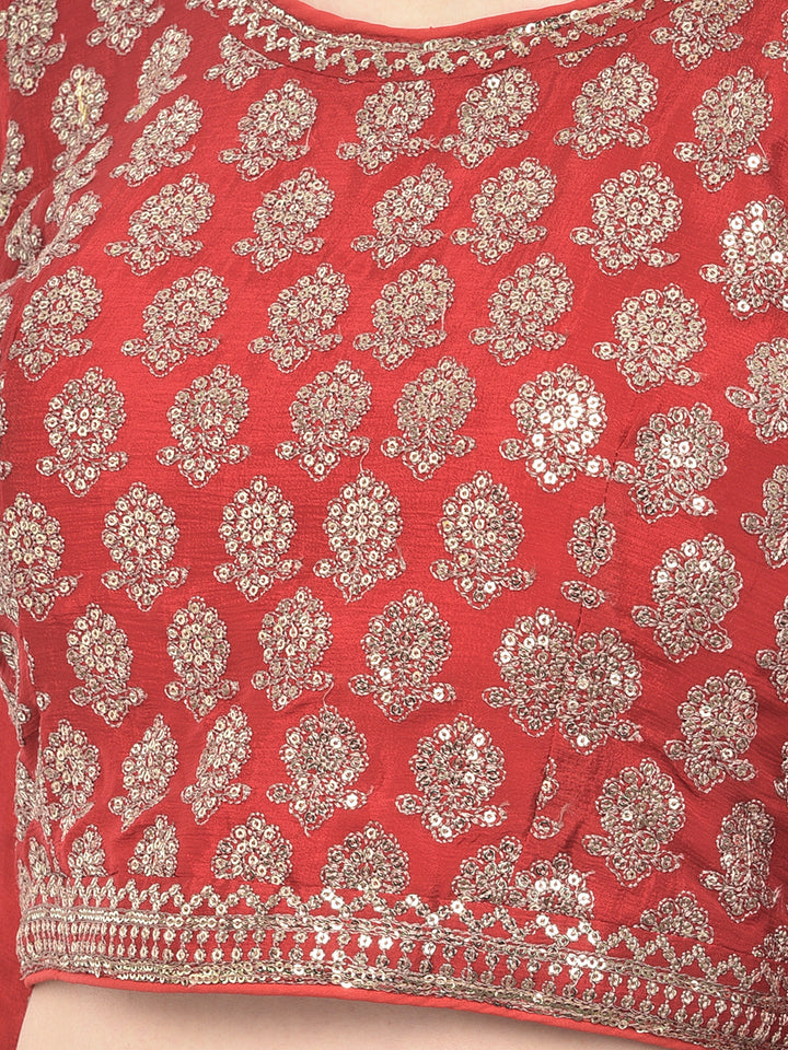 Neerus Red georgette embellished lehenga choli set - side view