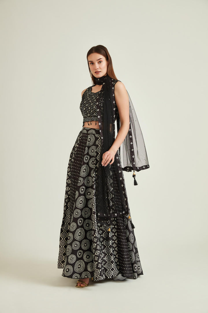 Neerus Black Colour Satin Fabric Ghagra Set