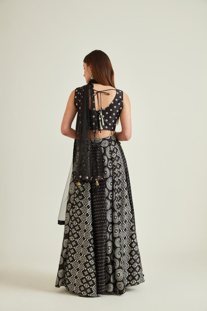 Neerus Black Colour Satin Fabric Ghagra Set