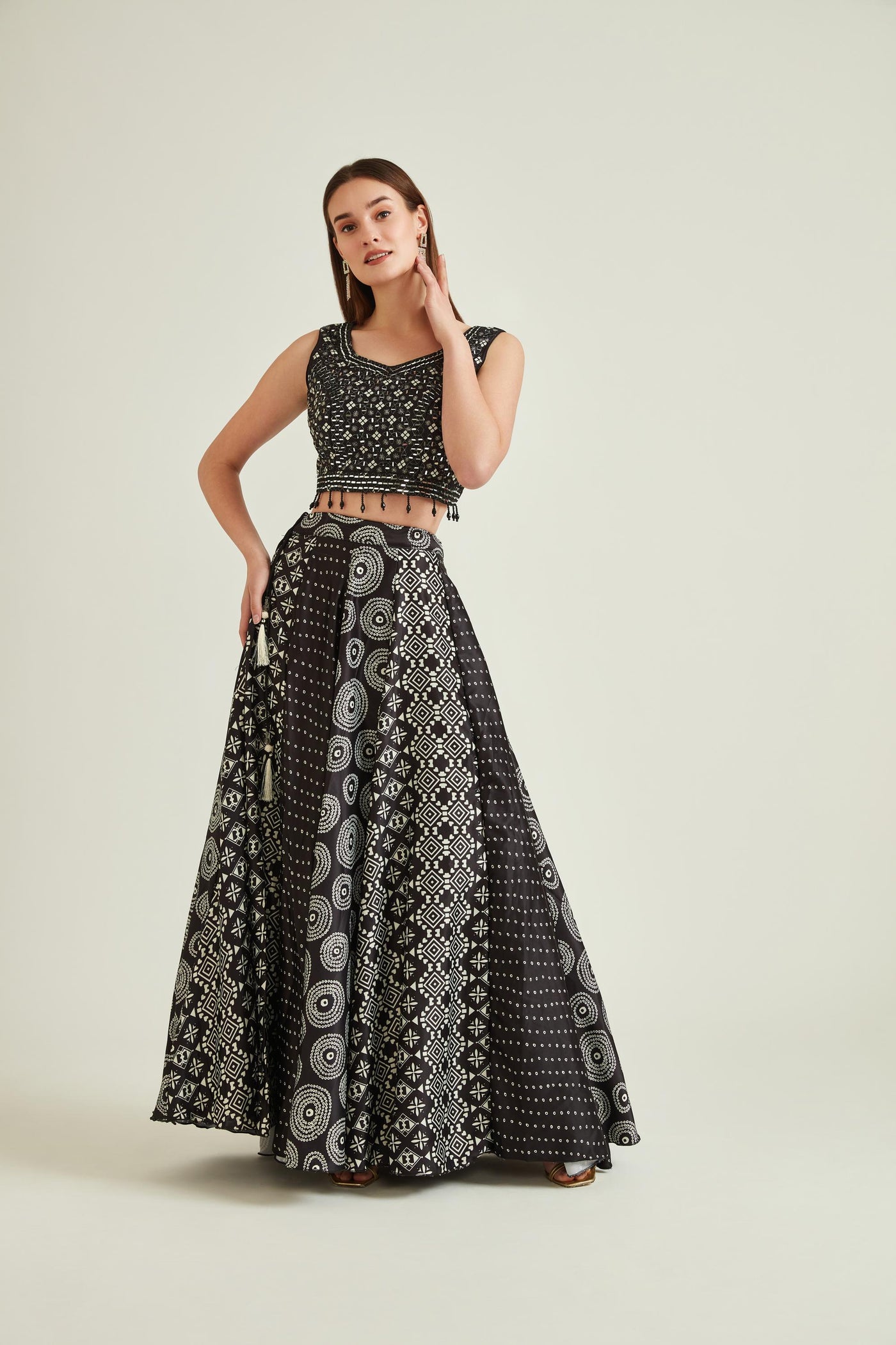 Neeru'S BLACK Colour SATIN Fabric GHAGRA SET