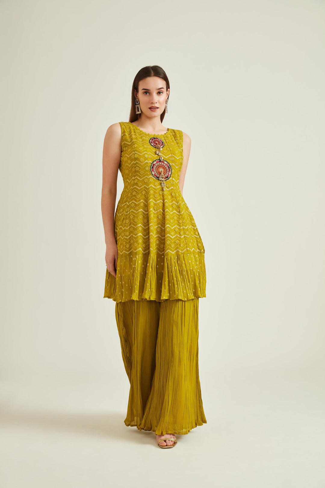 Neerus Green georgette embroidered suit set - detail view 1