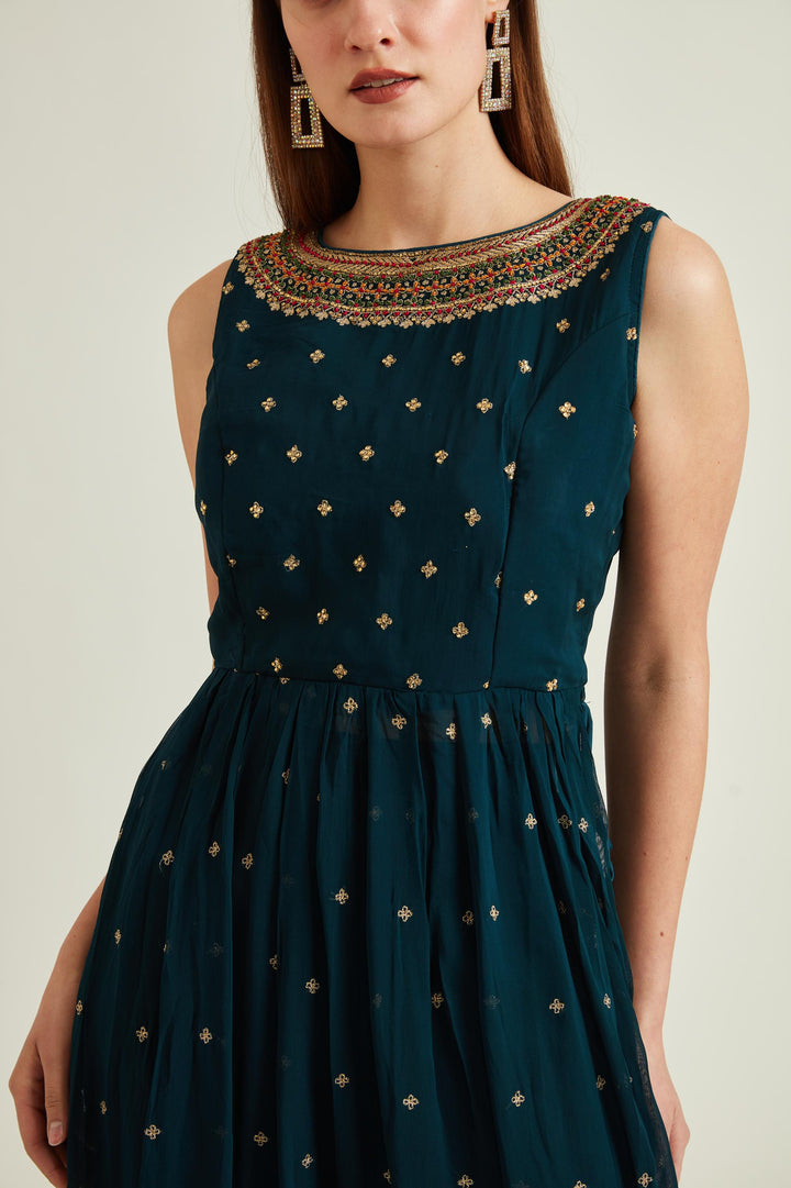 Neerus Blue georgette embellished kurta set - detail view 2