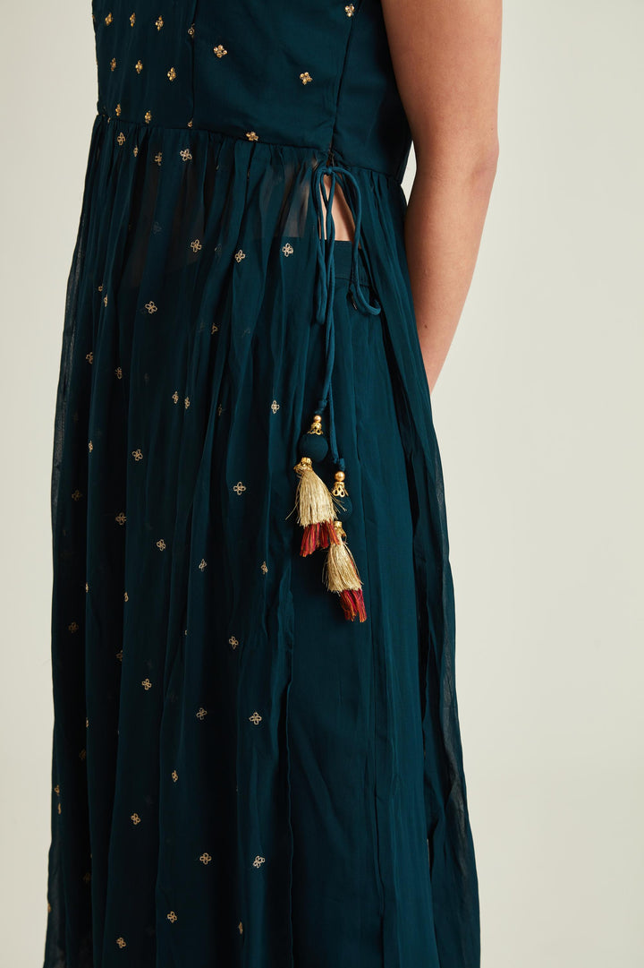 Neerus Blue georgette embellished kurta set - detail view 4