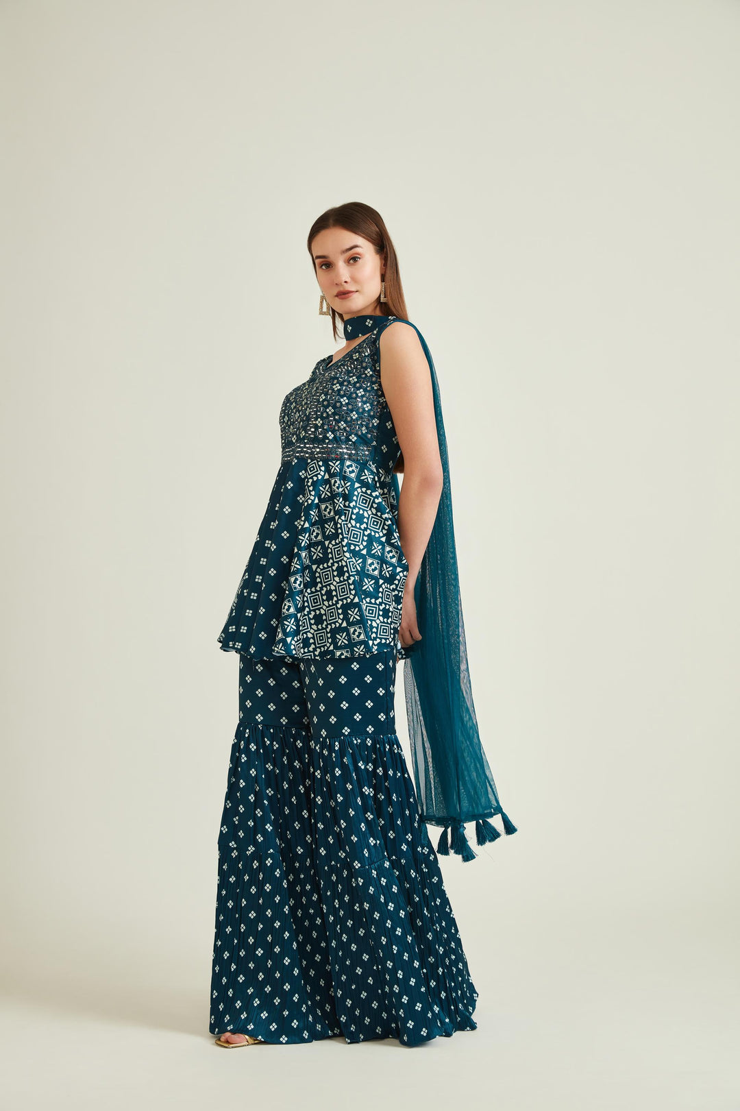 Neerus Green satin solid kurta - front view