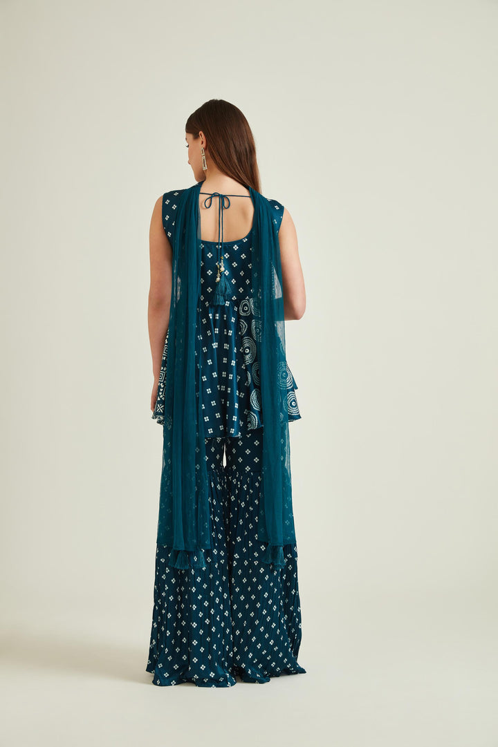Neerus Green satin solid kurta - back view