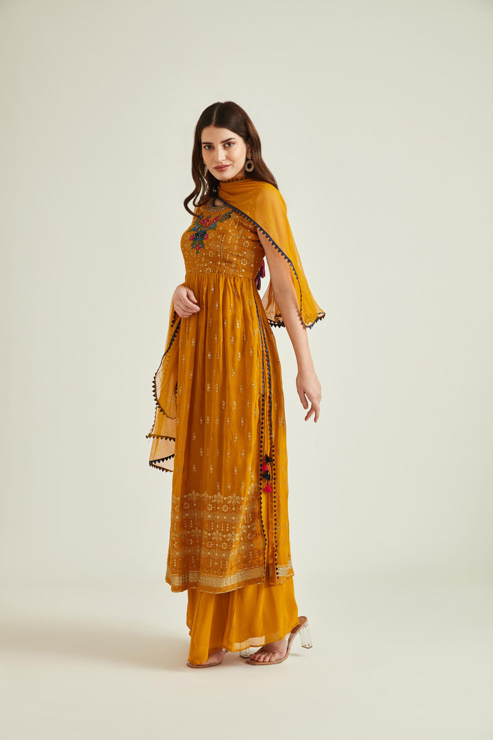 Neerus Mustard Colour Georgette Fabric Suit