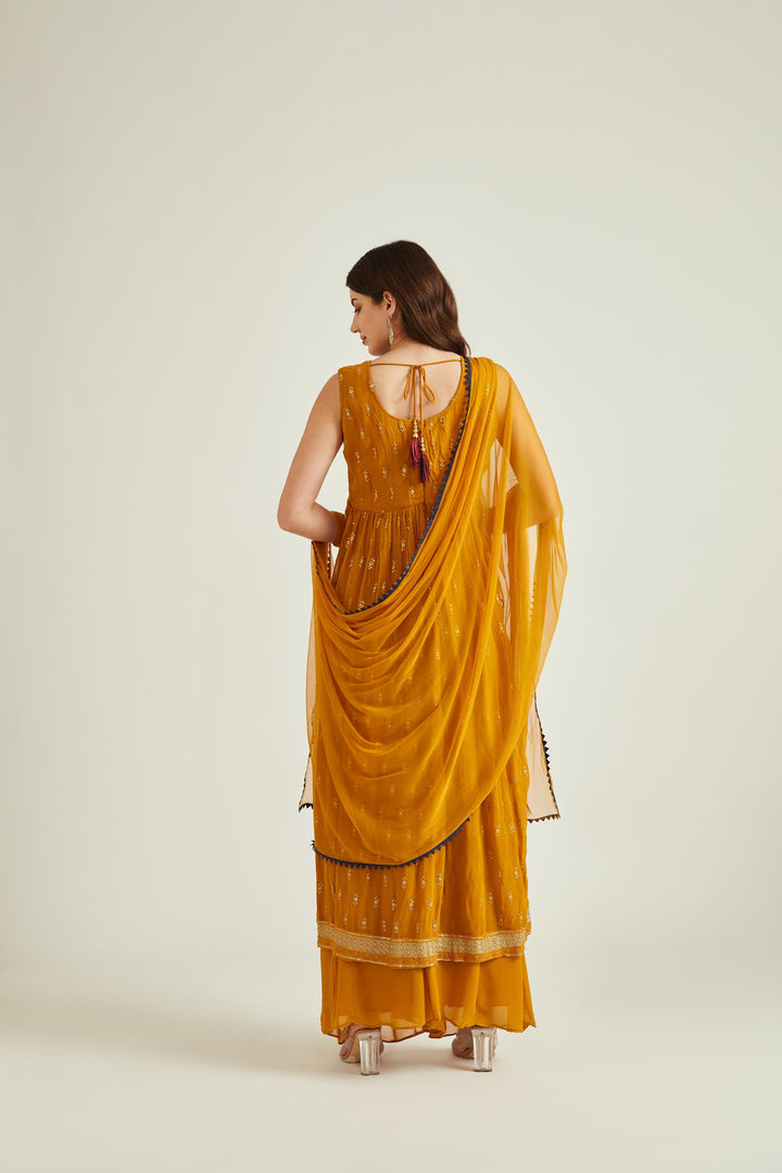 Neerus Mustard Colour Georgette Fabric Suit