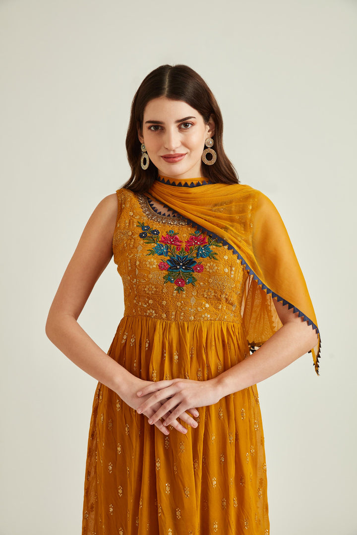 Neerus Mustard Colour Georgette Fabric Suit