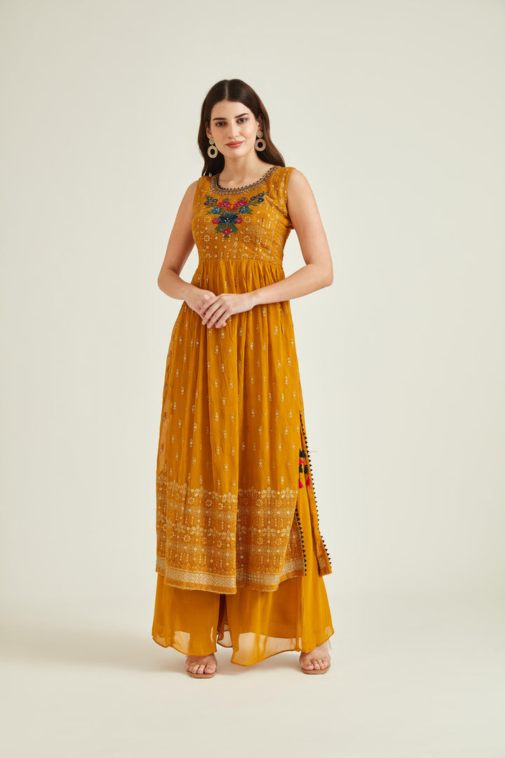 Neerus Mustard Colour Georgette Fabric Suit