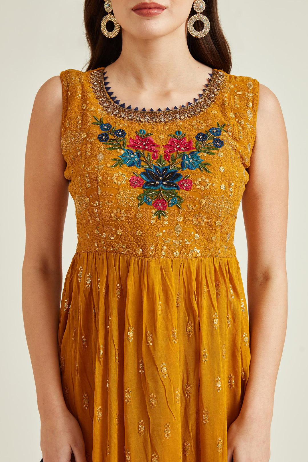 Neerus Mustard Colour Georgette Fabric Suit