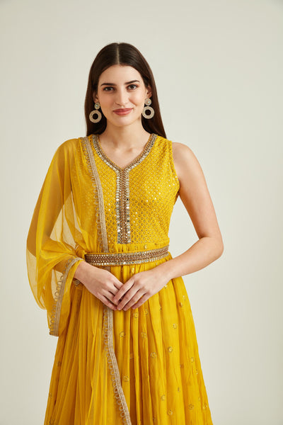 Neeru's Mustard Colour Georgette Fabric Suit