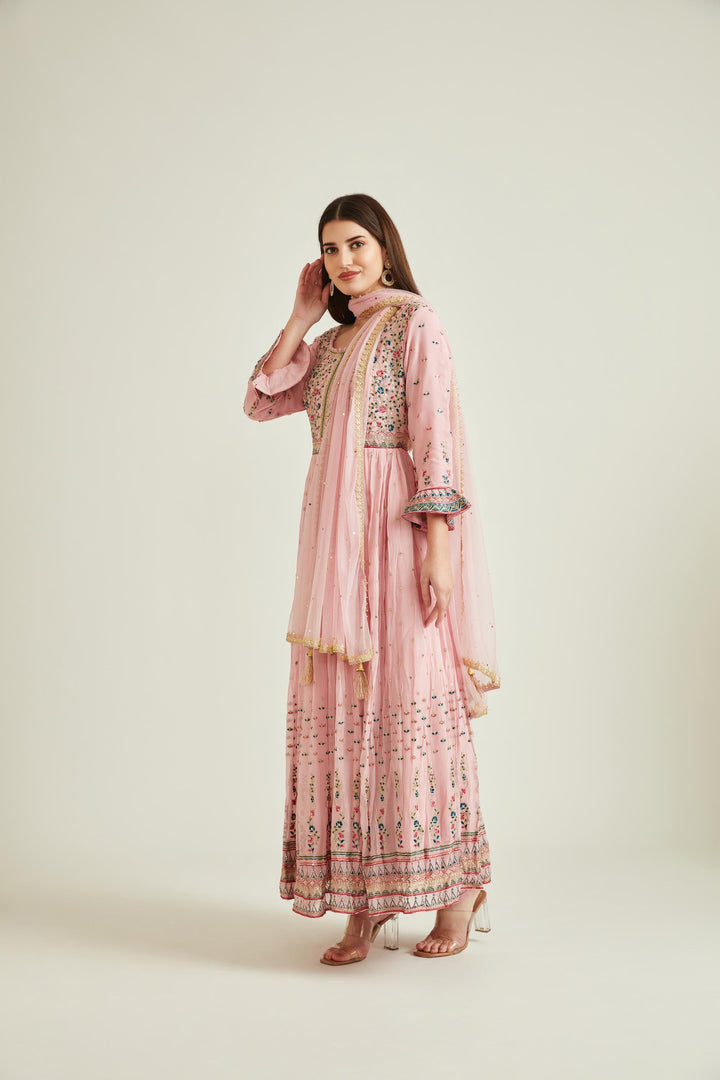 Neerus Baby Pink Colour Georgette Fabric Suit