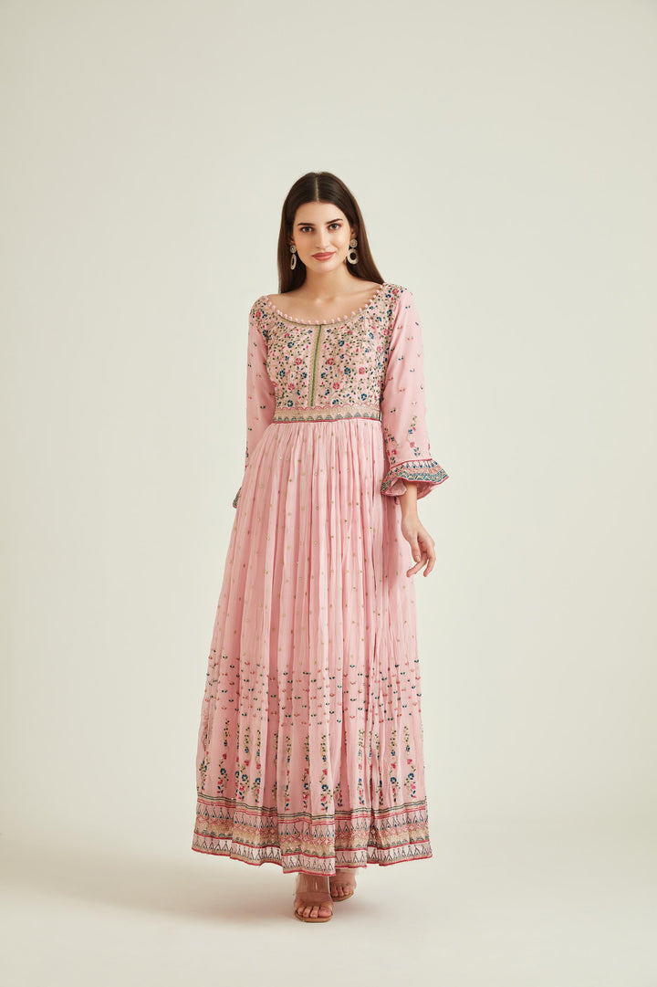 Neerus Baby Pink Colour Georgette Fabric Suit