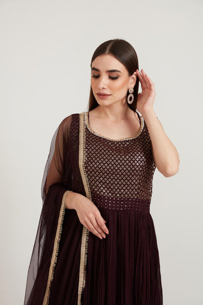 Neeru's Wine Color Georgette Fabric Anarkali Suit