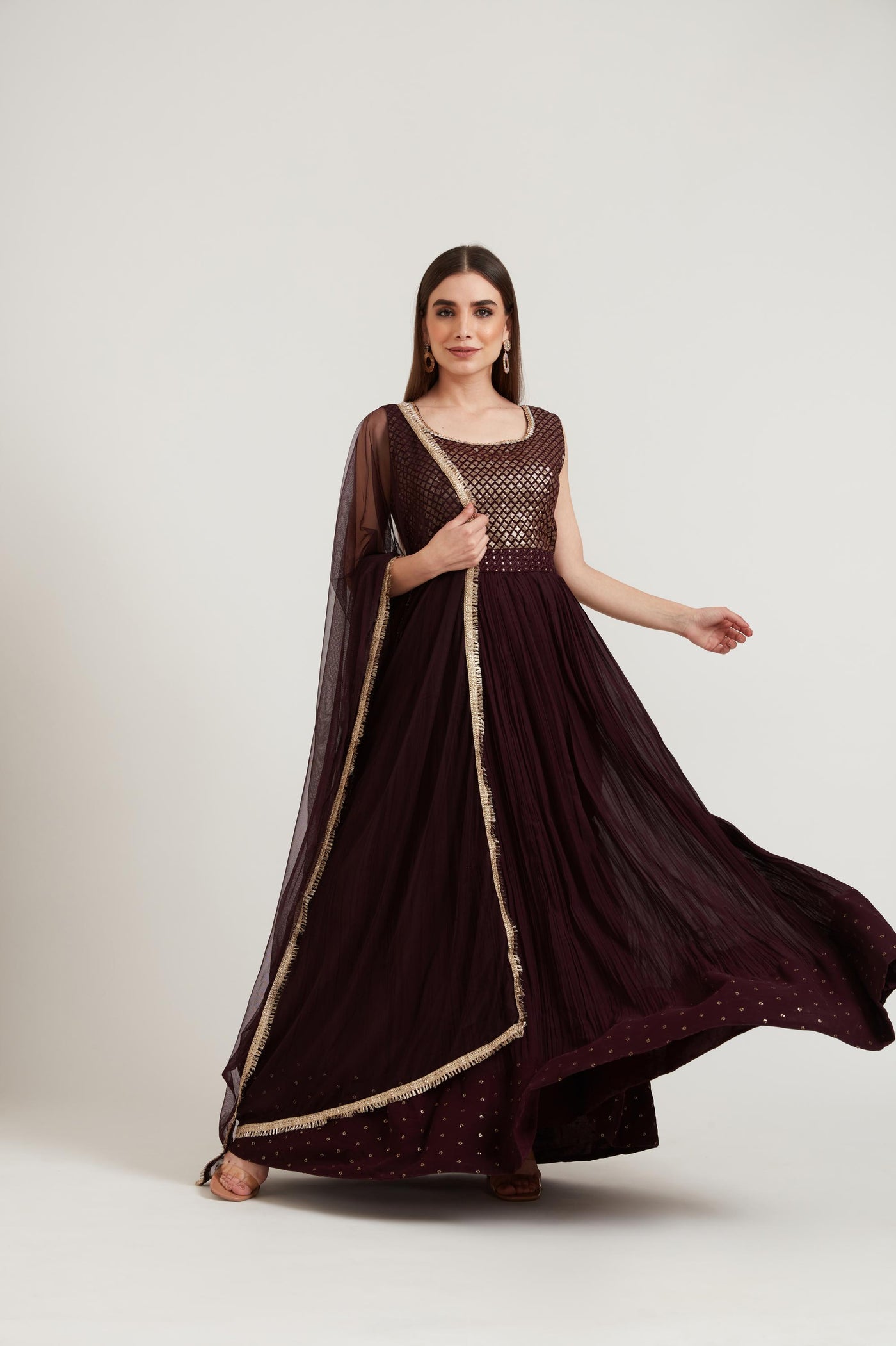 Neeru's Wine Color Georgette Fabric Anarkali Suit