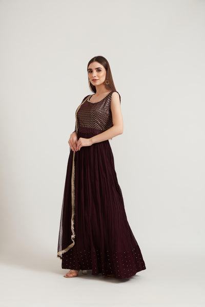 Neeru's Wine Color Georgette Fabric Anarkali Suit