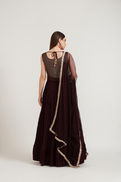 Neeru's Wine Color Georgette Fabric Anarkali Suit