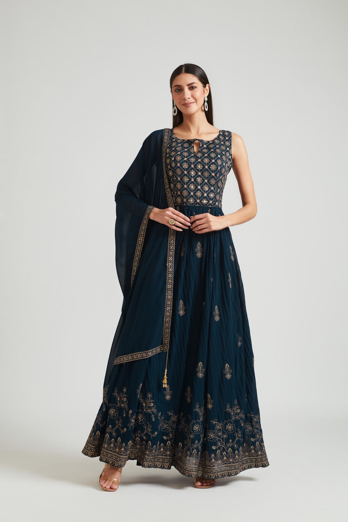 Neeru's Peacock Color Georgette Fabric Gown