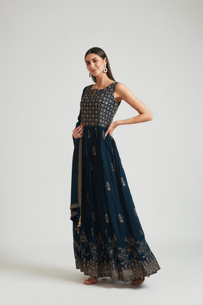 Neeru's Peacock Color Georgette Fabric Gown