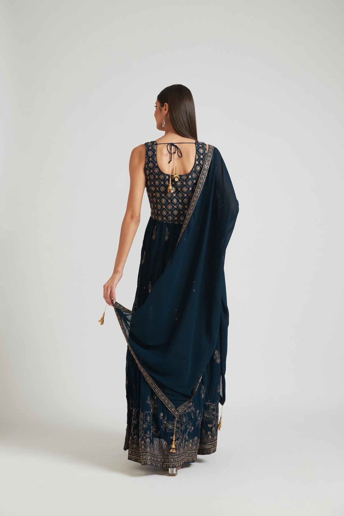 Neeru's Peacock Color Georgette Fabric Gown