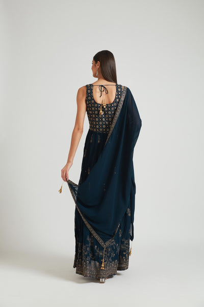 Neeru's Peacock Color Georgette Fabric Gown
