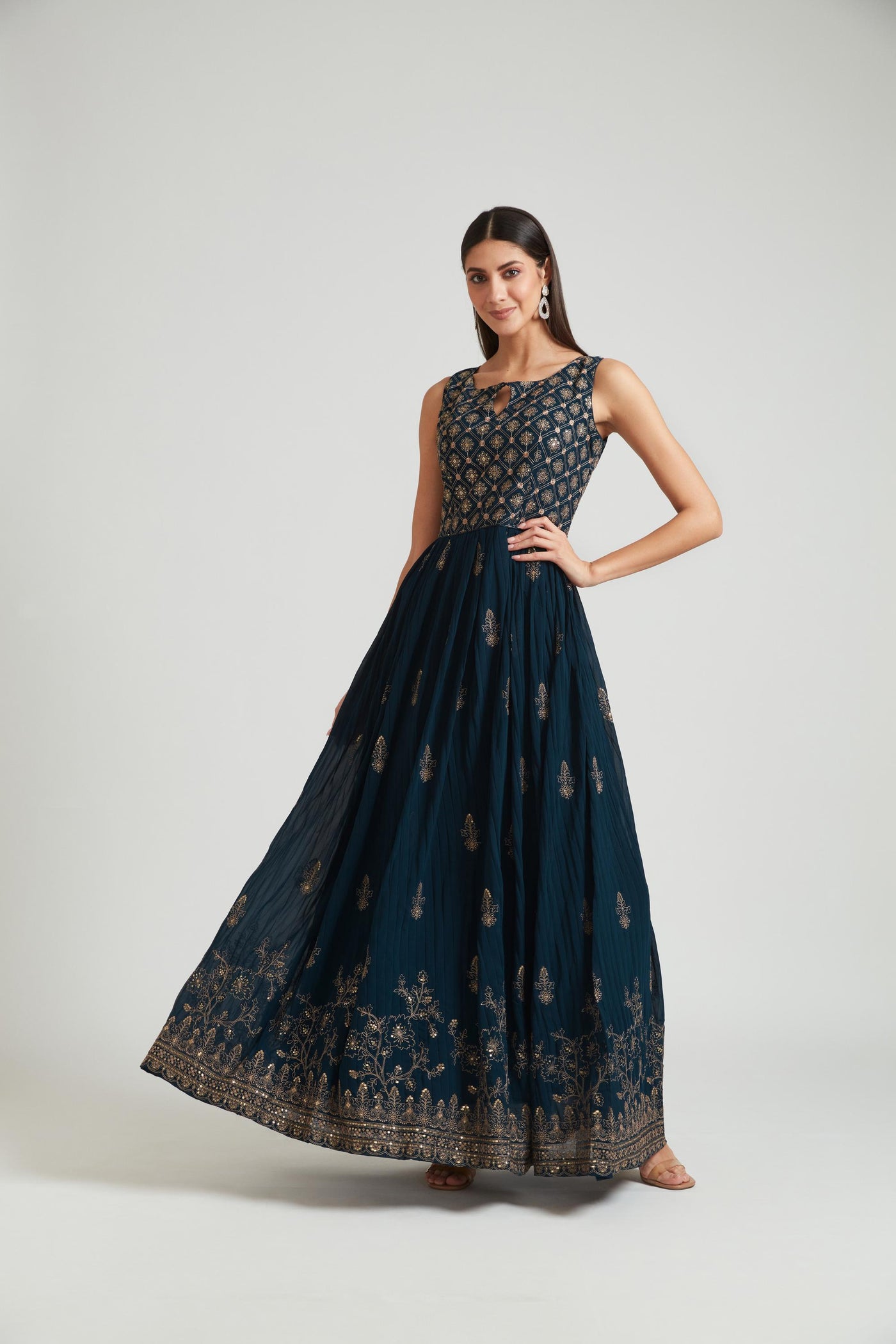 Neeru's Peacock Color Georgette Fabric Gown
