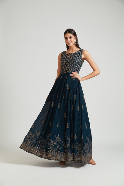 Neeru's Peacock Color Georgette Fabric Gown