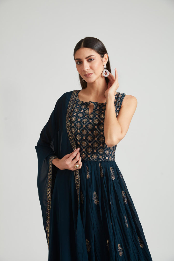 Neerus Blue Georgette Gown - detail view 2