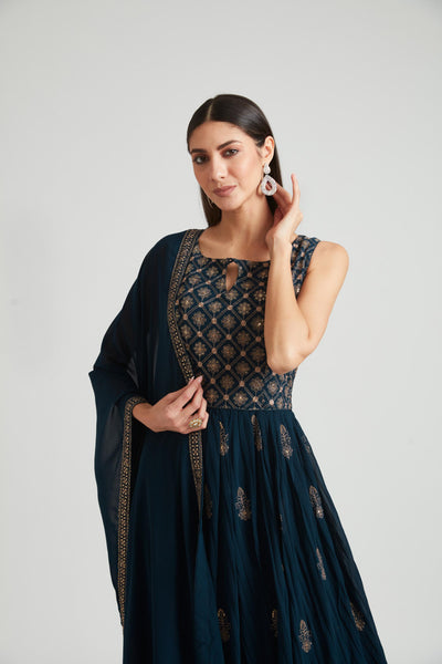 Neeru's Peacock Color Georgette Fabric Gown